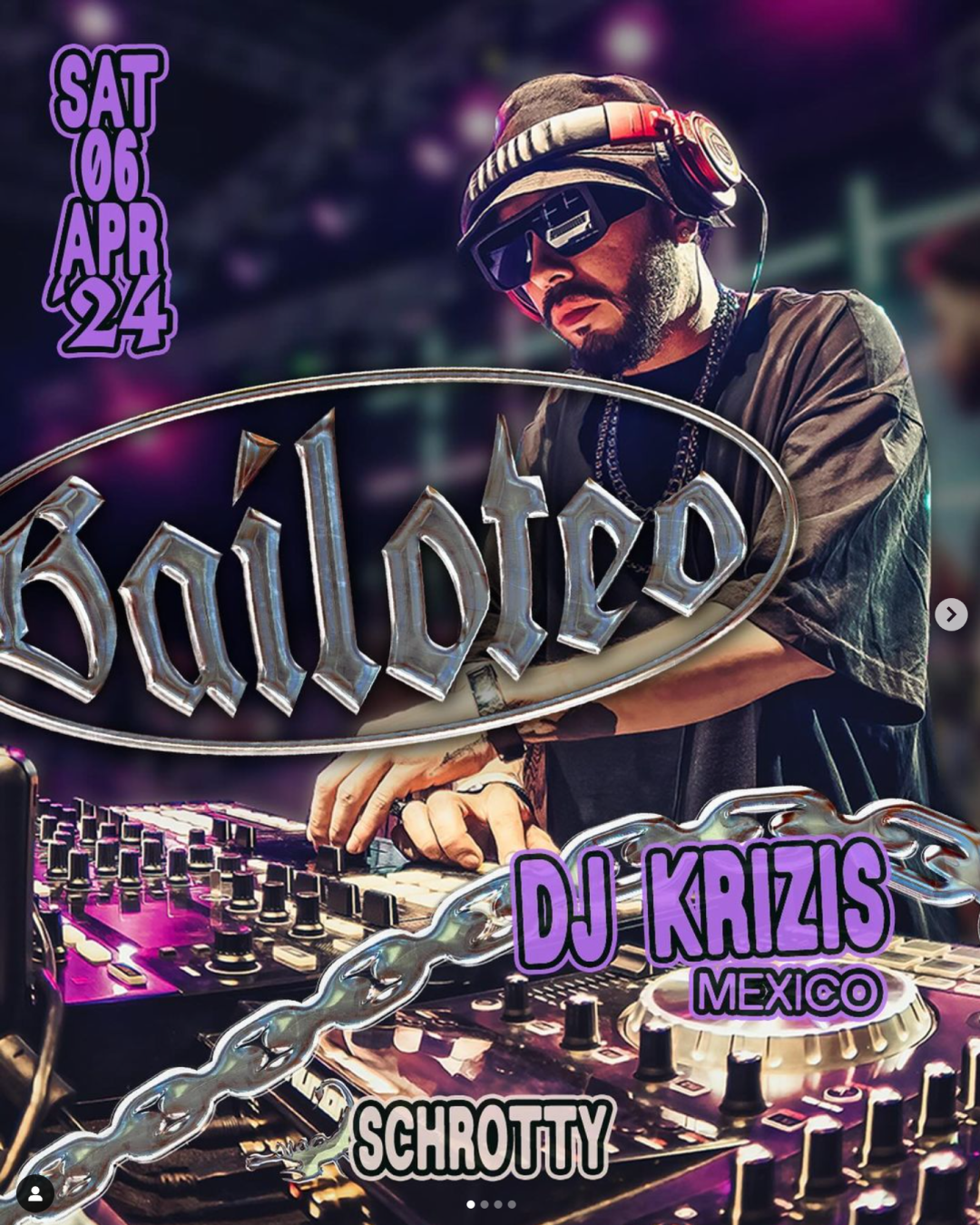 Party flyer for Bailoteo Cologne featuring DJ Krizis from Mexico