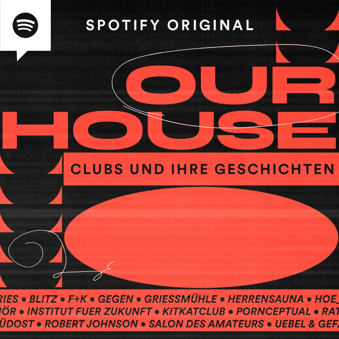 Cover artwork of the podcast Our House – Clubs und ihre Geschichten, showing the title and geometric shapes in red and black