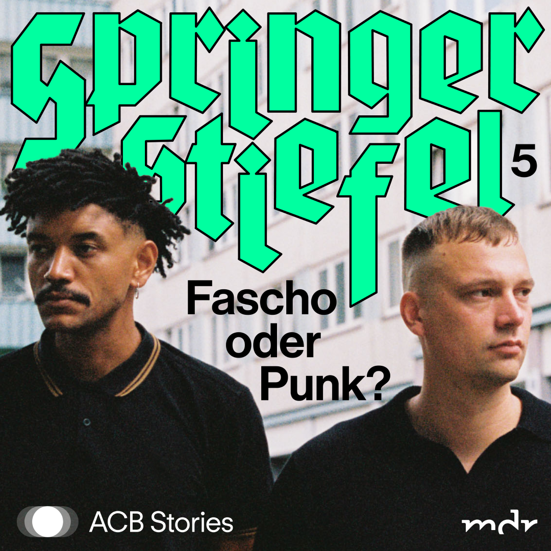 Cover artwork of the podcast Springerstiefel – Fascho oder Punk, showing photography of the hosts Pablo Mulema and Henrik and the title in fractur font